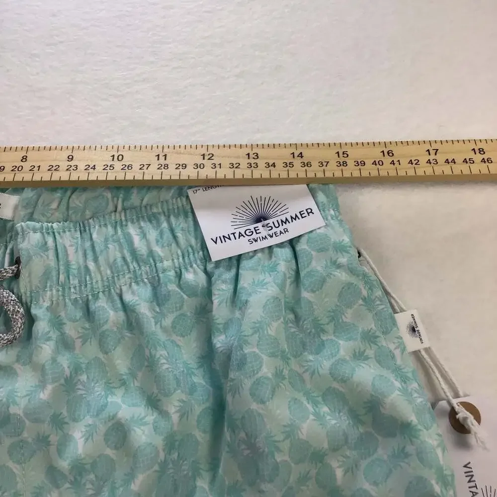 Vintage Summer Men's Pineapple Print Volley Swim Shorts Large Mint Green